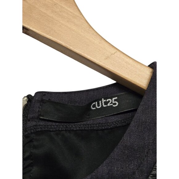 Yigal Azrouel Cut 25 Size 8 Black Sleeveless Leather Trim Sheath Cocktail Dress - Picture 7 of 8